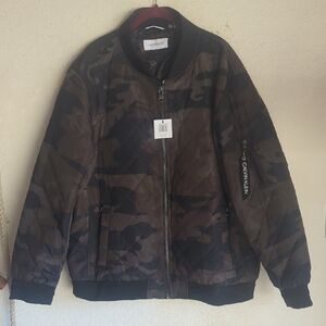 Calvin Klein Men's Black and Brown Camouflage Bomber Jacket